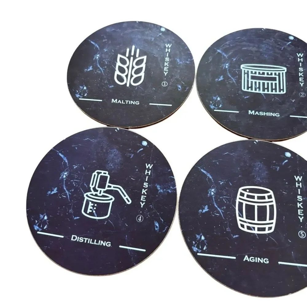 Whiskey Process Coaster Set of 6 Home Bar Decor, Bourbon/Scotch Enthusiast Gift